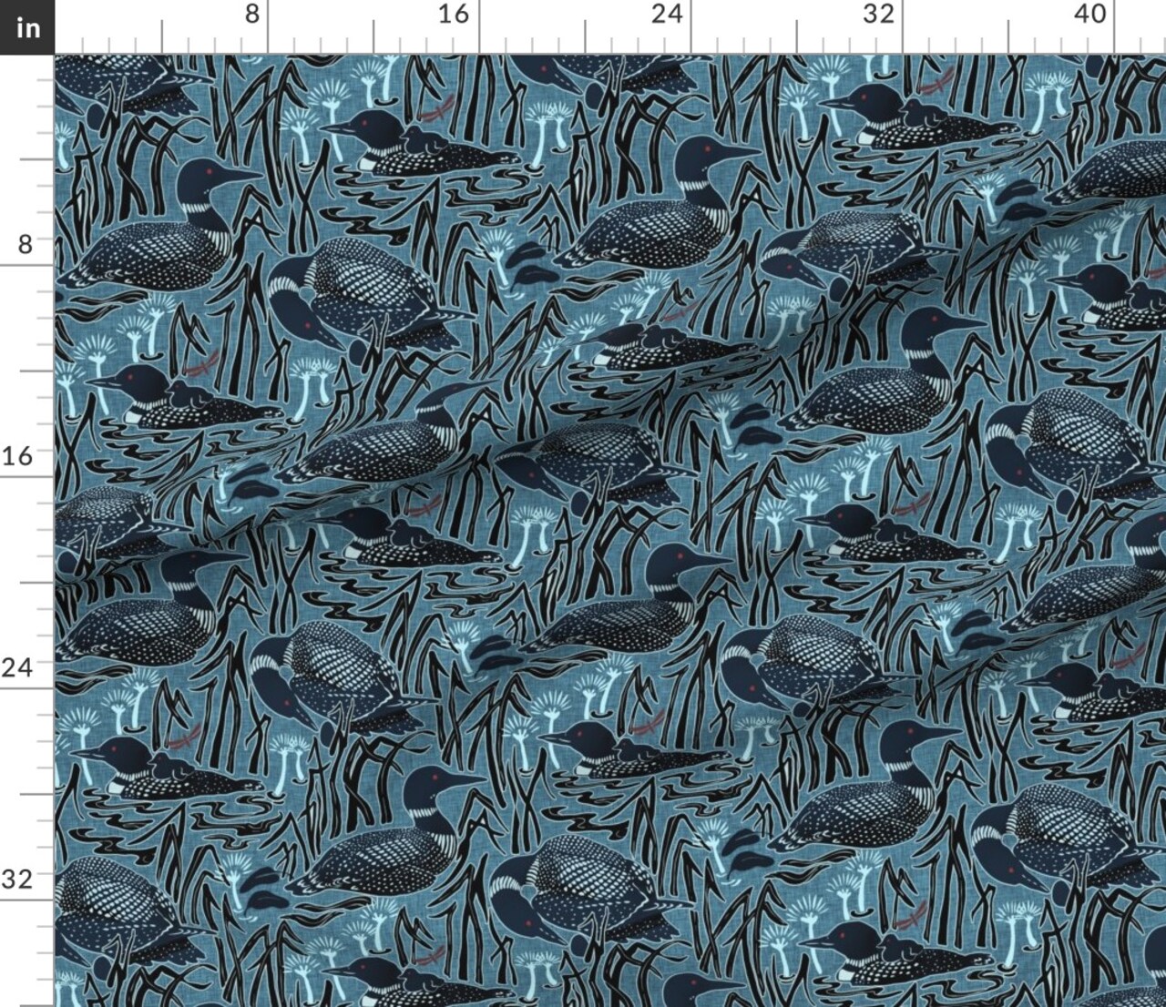 Ducks In Wetlands Birds Pond Wildlife Loon Water Bird Lakeside Lake House Birding Animals Swamp Custom Printed Fabric by Spoonflower Various Fabrics by the Yard or Fat Quarter